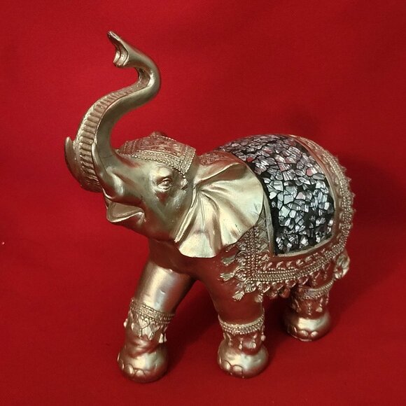Golden Standing Elephant Trunk Up Figurine - Picture 12 of 14